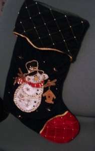 LOT 2 NEW Lg Beaded Sequin Velvet Snowman Christmas Stockings Beads 