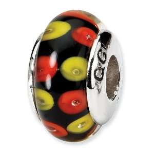  Sterling Silver Red & Black Hand blown Glass Bead: Jewelry