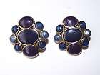 Vtg 80s Enamel GT Monet Earrings Office Business Attire Blue Purple 