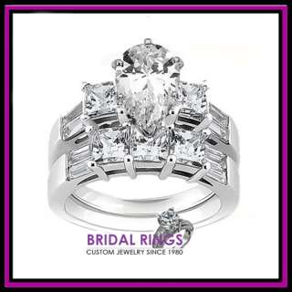 50 ct Pear Diamond Wedding Bridal Ring Set 14K WG  