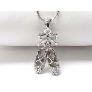  Super Cute 3d Double Ballet Slippers Necklace Ice Crystal 