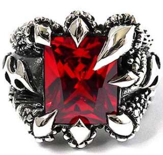 RED SAPPHIRE DRAGON CLAW STERLING 925 SILVER RING Sz 10  