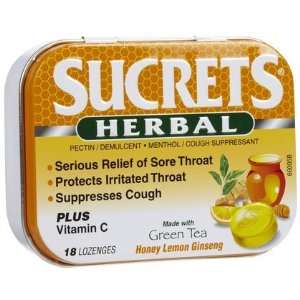 Sucrets Herbal Throat Drops Honey Lemon Ginseng 18 ct. (Quantity of 5)