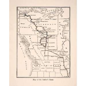  1910 Lithograph Map Canada United States America Route 