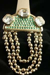 Costume Jewelry Art Deco Green Rhinestone CZ Brooch Pin  