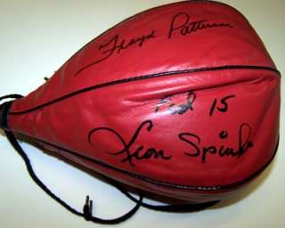 Muhammad Ali, Floyd Patterson, Leon Spinks Autographed Speed Bag PSA 