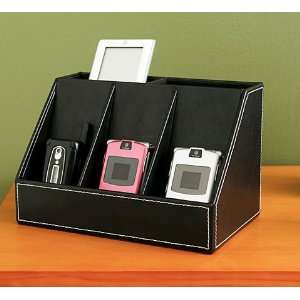    Faux Black Leather 3 Position Charging Station Electronics
