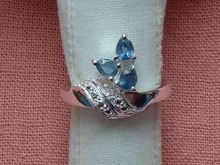 Blue Sapphire 3 Stone Ring 925 Sterling Silver sz 7  