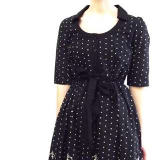 Black & White Polka Dot Downeast Anthrologie Shirtwaist Dress Sz L 
