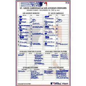  Game Used Lineup Card 5 14 2007 Cardinals at Dodgers 