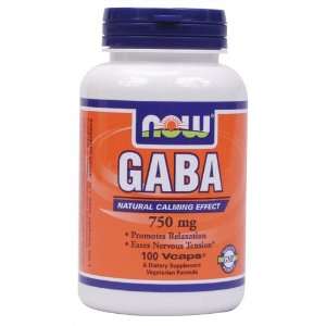  Now Foods GABA   750 mg, 100 Vegetarian Capsules Health 