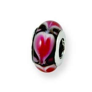  Ster. Silver Reflections Red Heart Murano Glass Bead Charm 