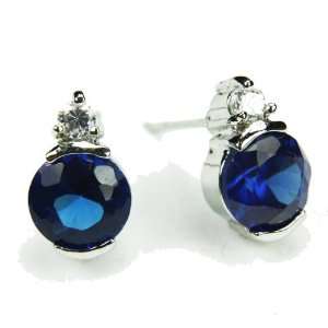   Stack Earrings, Sapphire Colored & Diamond Colored CZs, Post Jewelry