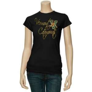  Vermont Catamounts Ladies Black Script and Logo T shirt 