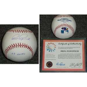  Paul Popovich Signed MLB Baseball w/69 Cubs Sports 