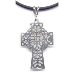 Celtic Heart Cross Pendant 18 Black Cord Necklace Sterling Silver 