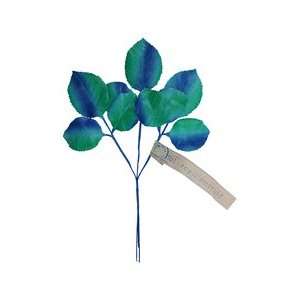  Sprig of Green & Blue Ombre Rose Leaves ~ Vintage Germany 