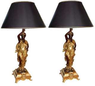 6654 Spectacular Pair of Figural Bronze Lamps  