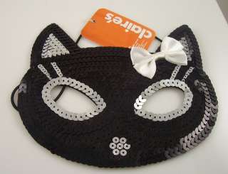 Cat black silver eye mask mardigras costume halloween Hello Kitty bow 
