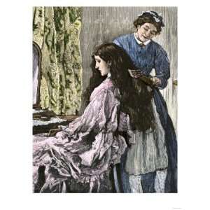  Chambermaid Arranging a Young Womens Hair, 1800s Premium 
