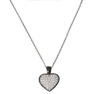   CZ. Rhodium Heart With Black Outline Sterling Silver Pendant: Jewelry