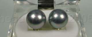charming 12mm AAA southsea grey shell pearl 925 earring  