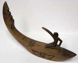 Vintage South Pacific Koa Wood Boat Canoe Wooden Model Folk Art Hand 