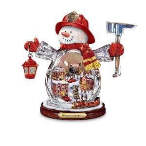  Fireman Themed Crystal Snowman Figurine Firefighter 