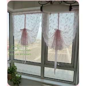   Embroidery Pink Vine Sheer Voile Pull up Cafe Curtain