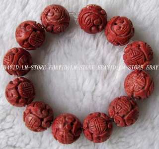 16mm Natural Caved Red Sea Coral Round Beads 7.5   
