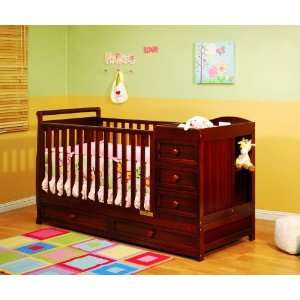   Convertible Crib with Changing Table in Cherry Finish