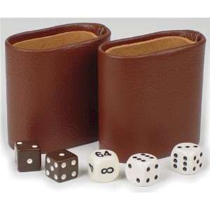  Leatherette Cork Lined Oval Dice Cup Set Brown Kitchen 