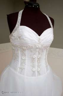 Marys 6734 White Organza Halter Ruched Skirt Wedding Dress NWOT 