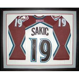 Joe Sakic Colorado Avalanche Framed Autographed White Jersey:  