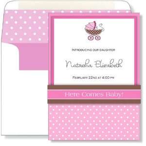  Girl Baby Shower Invitations   Pink Dotted Swiss Pram 