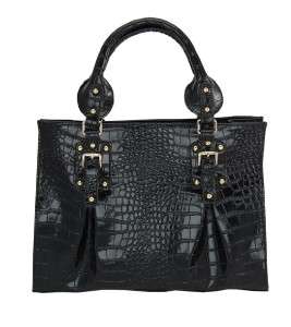 MOTLEY Black Leather Satchel Shoulder Handbag w/22K Gold plate 