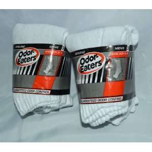 6 Pairs Odor Eater Mens White With Gray Heel & Toe Ankle Socks 