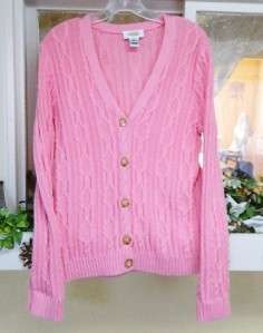  Cable Knit Cardigan Sweater M Bright Pink Irish Inspired  