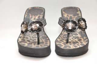 BCBGENERATION Skyla Black Jeweled Wedge Thong Sandal Womens Shoes 9 M 
