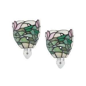  Tiffany Style Set of 2 Waterlily Design Nightlights