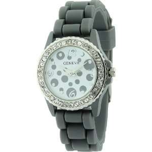  Grey Small Round Shape Silicone Watch with Crystals Around 