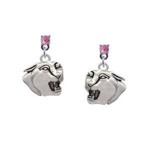 Small Panther   Mascot Light Pink Swarovski Post Charm Earrings (Left 