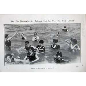  1908 Women Men Bathing Party Sea Cliftonville Swimming