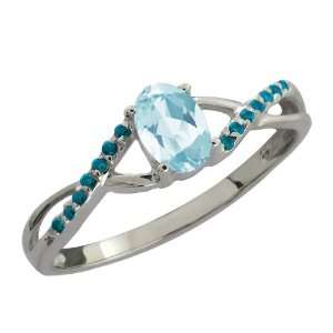   Sky Blue Aquamarine and Blue Diamond Sterling Silver Ring Jewelry