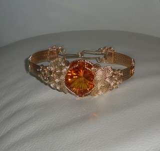   AAA Round Faceted Concave Orange Citrine 14kt yellow gold Bracelet NIB