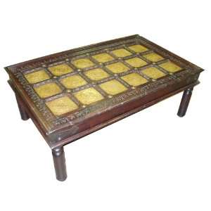 Teakwood Coffee Table with Brass Inlay 