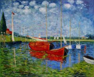 Claude Monets Red Boats Repro, Hand Painted Oil Painting 20x24in 