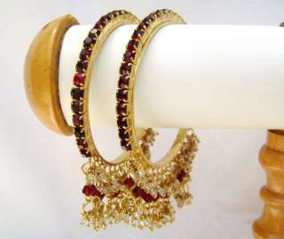 INDIAN jewelry MAROON CRYSTAL n BEADS BANGLES/BRACELETS  