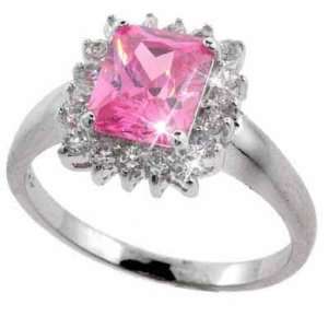    Sterling Silver Pink CZ and Simulated Diamond CZ Ring Jewelry