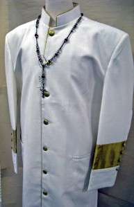 New Mens Clergy Preacher Pastor Cassock Robe White/Gold All Sizes 